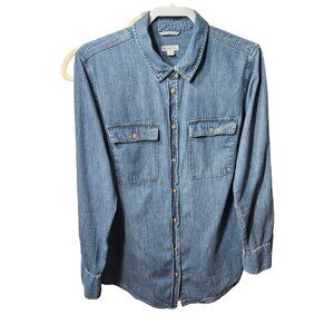 Merona Mens Denim Button-Up Shirt XXL Made In Indonesia